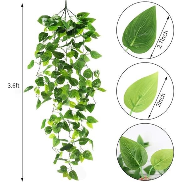 2pcs Fake Hanging Plants 3.6ft Fake Ivy Vine Artificial Ivy Leaves for Wedding - Picture 2 of 7